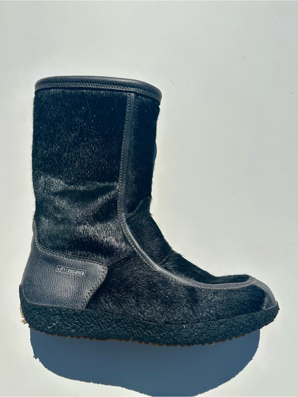 Tecnica Black Pony Fur Mid-Calf Apres Ski Winter Man’s Boots, 44.5, US 11